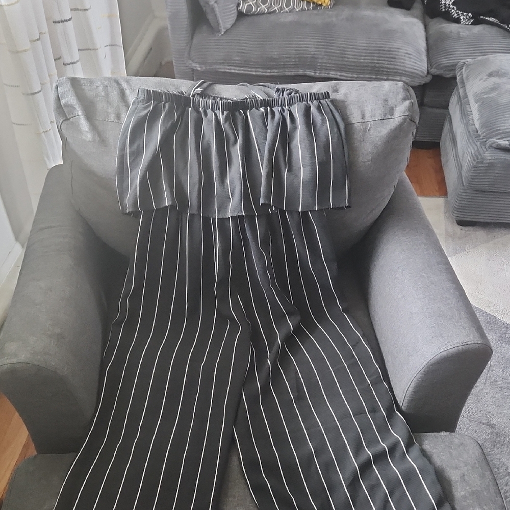 Black and White Striped Women's Jumpsuit